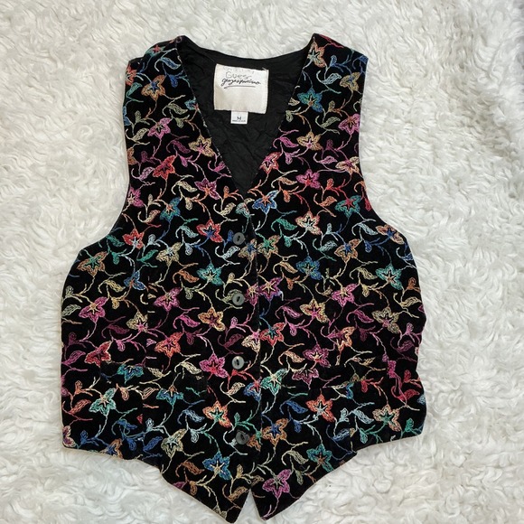 Guess Georges Marciano Jackets & Blazers - Vintage GUESS by Georges Marciano Embroidered Velvet Vest Made USA Floral Boho M